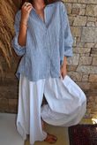 Sundaze Cheesecloth Chalk Stripe Boyfriend Shirt Denim
